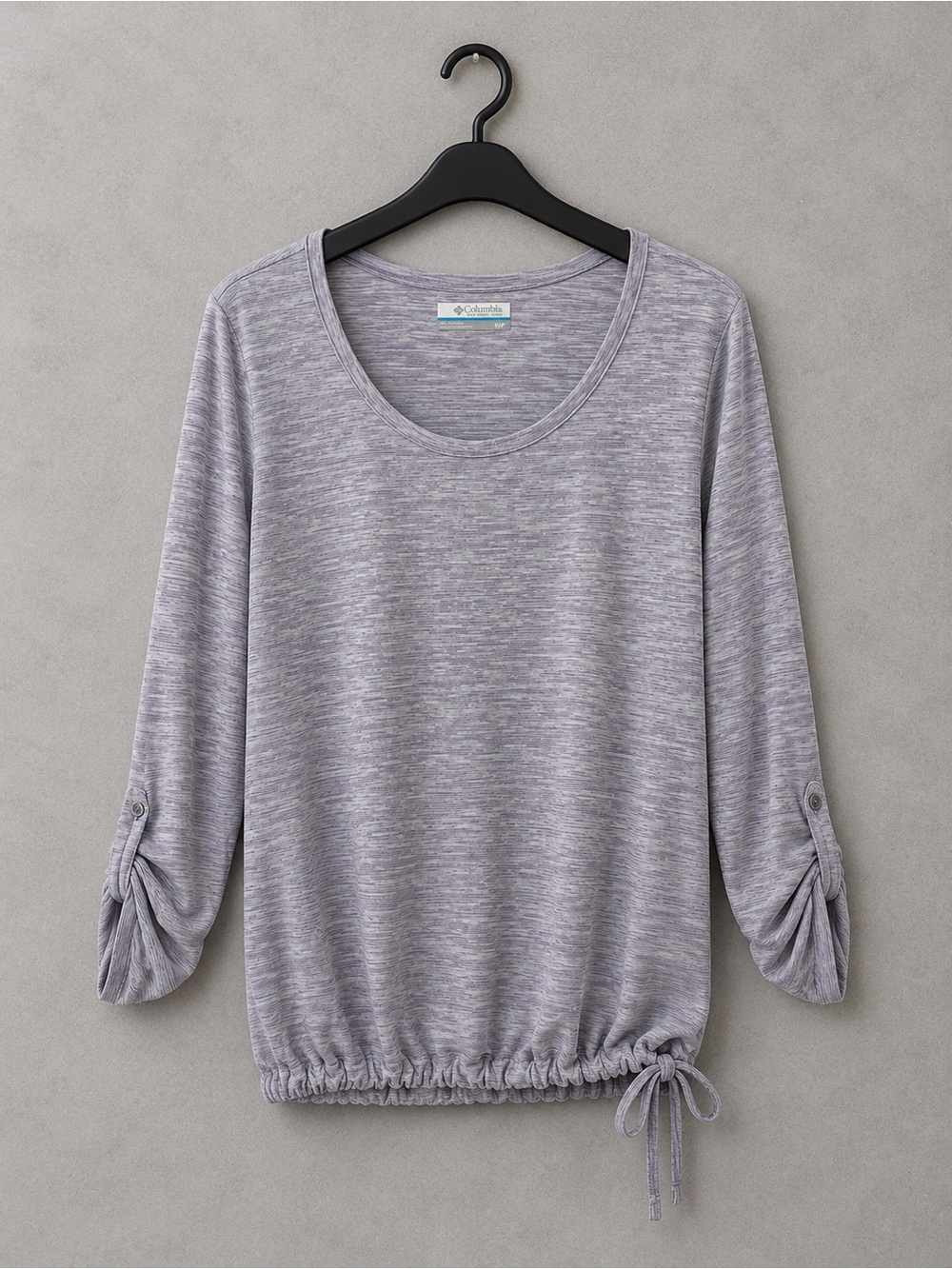 Columbia Gray Heather Drawstring Hem Roll Tab Top Small